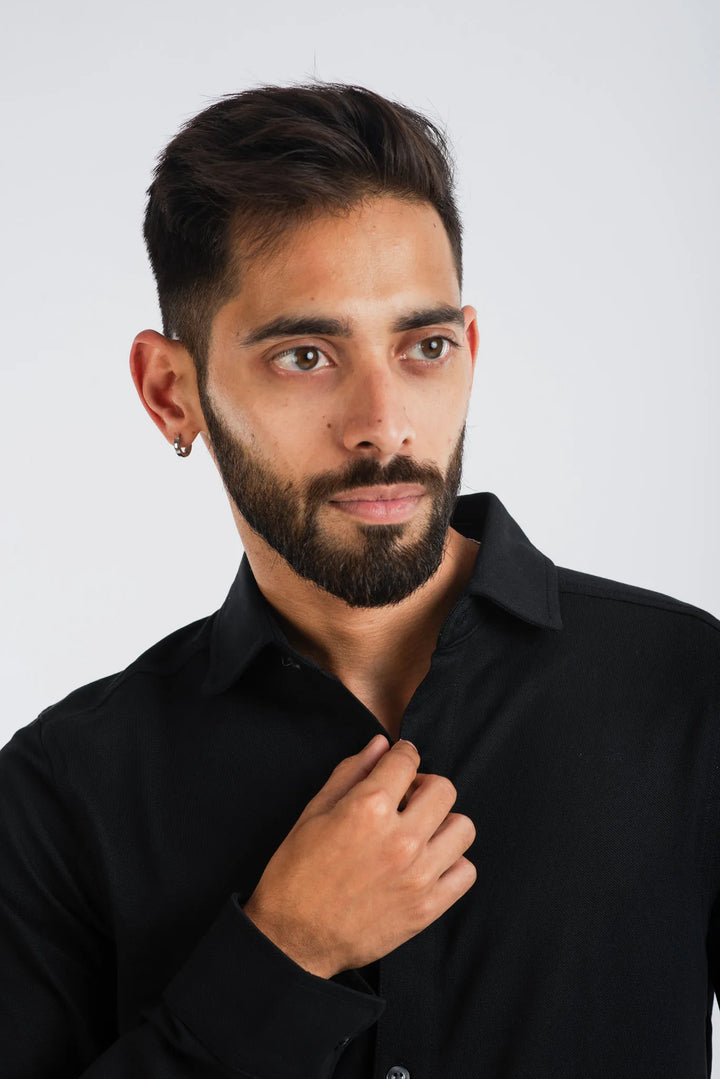 Giza Black Shirt Long Sleeve Plain Shirt for Men