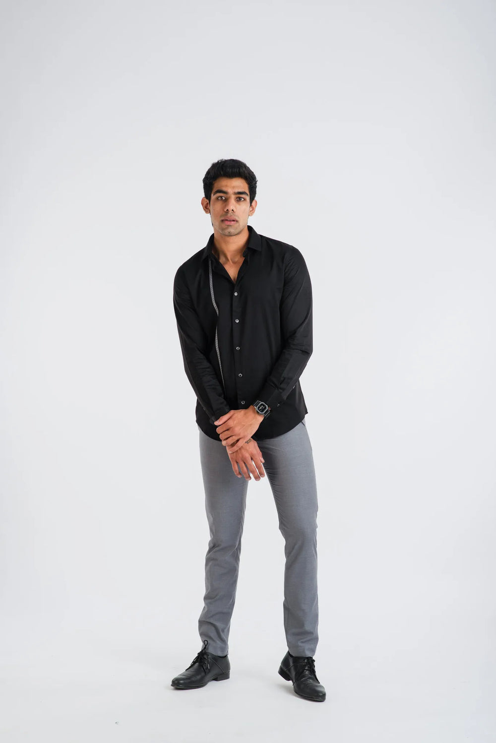 Giza Cotton Textured Silver Long Sleeve Shirt for Men