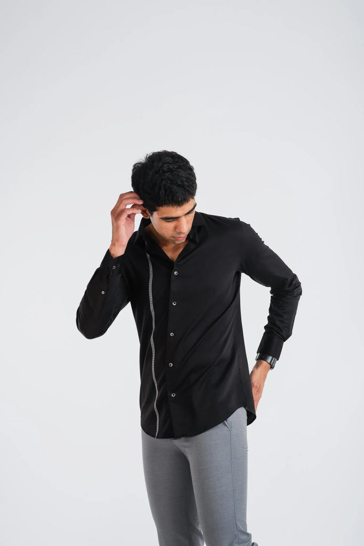 Giza Cotton Textured Silver Long Sleeve Shirt for Men