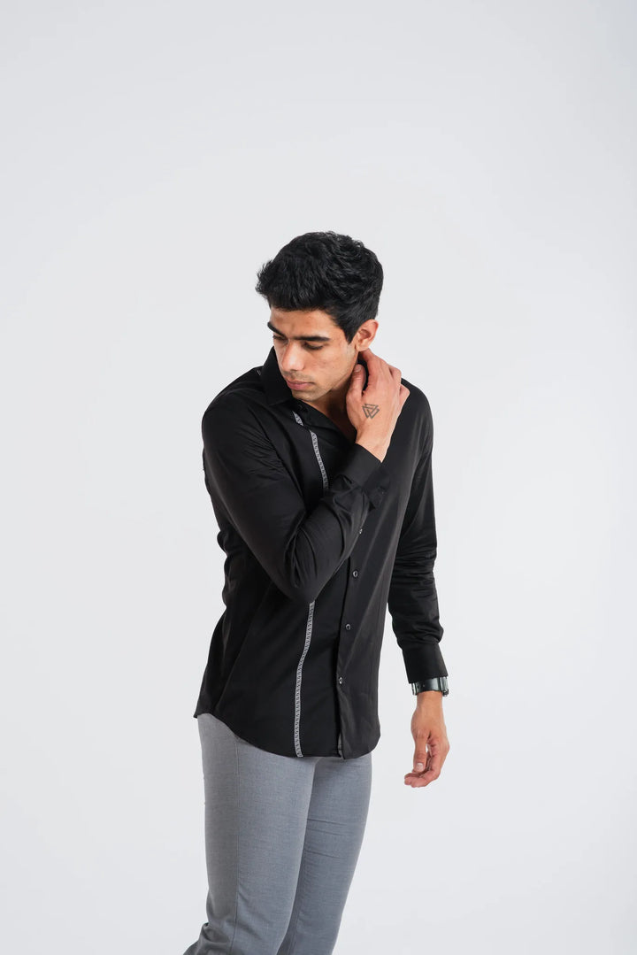 Giza Cotton Textured Silver Long Sleeve Shirt for Men