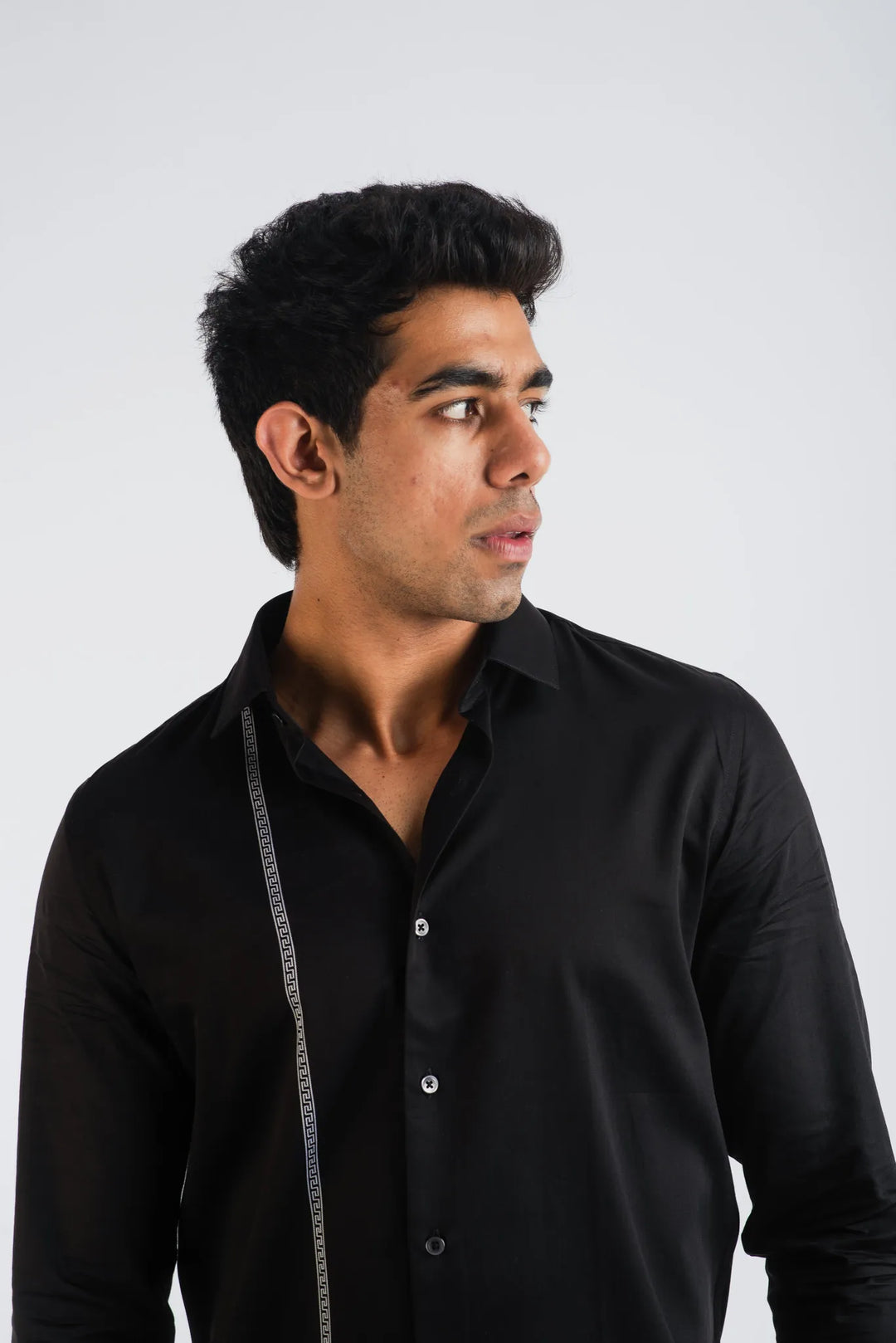Giza Cotton Textured Silver Long Sleeve Shirt for Men