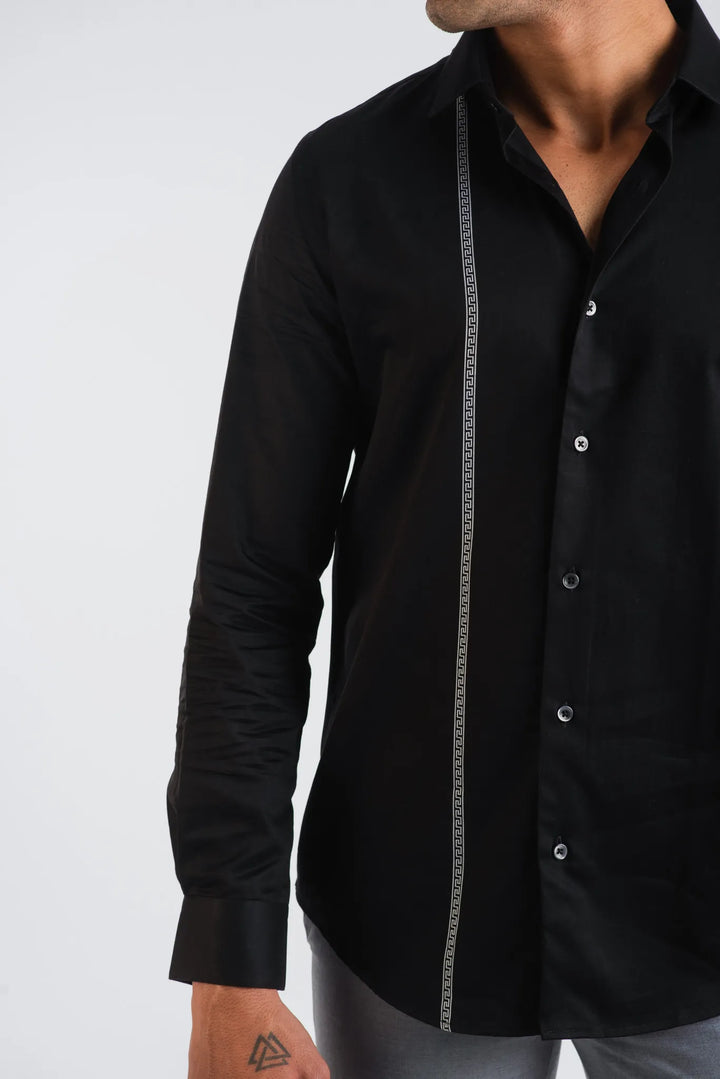 Giza Cotton Textured Silver Long Sleeve Shirt for Men
