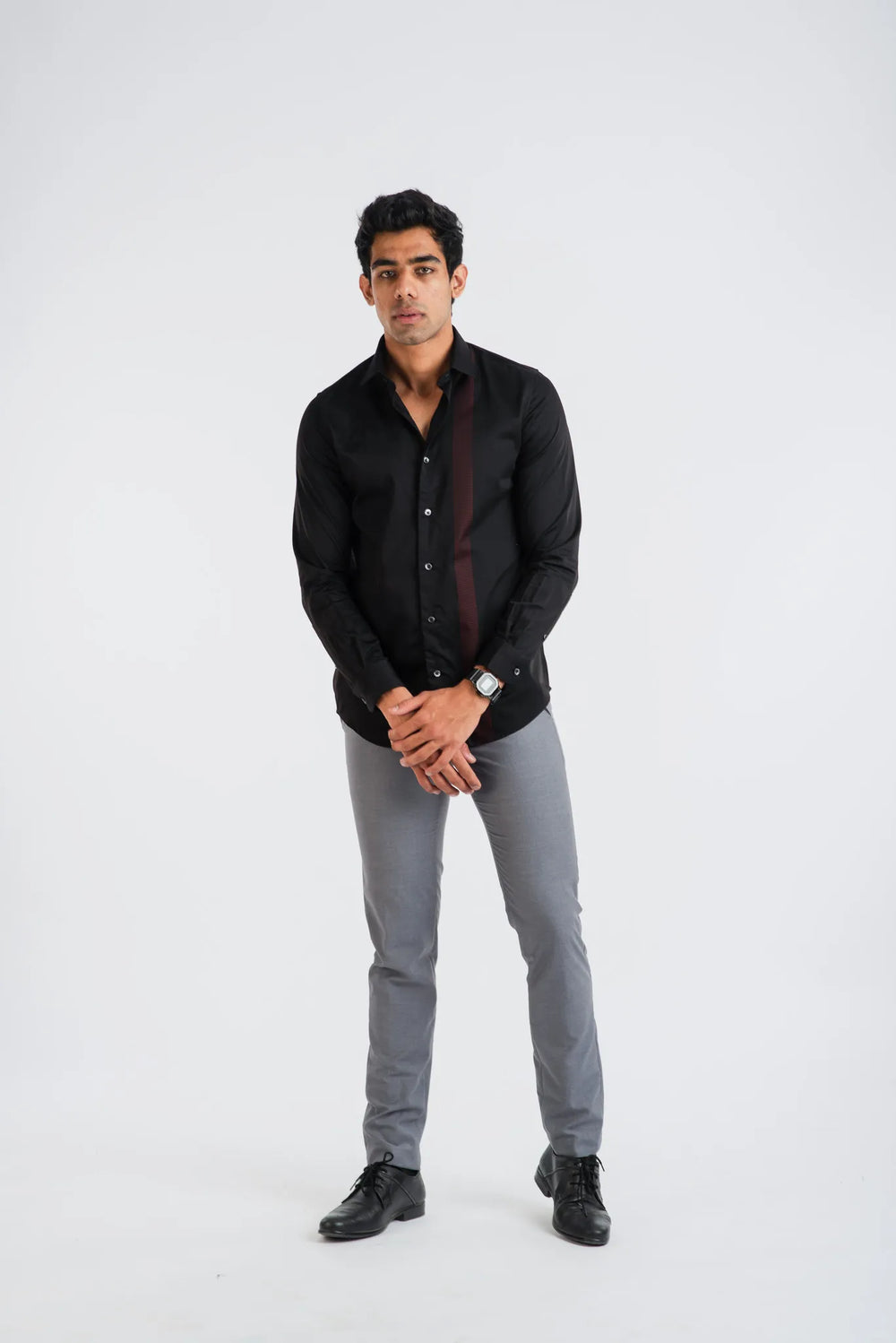 Giza Cotton Red Stripe Textured Long Sleeve Shirt for Men
