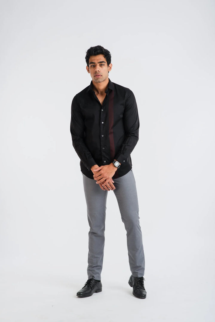 Giza Cotton Red Stripe Textured Long Sleeve Shirt for Men