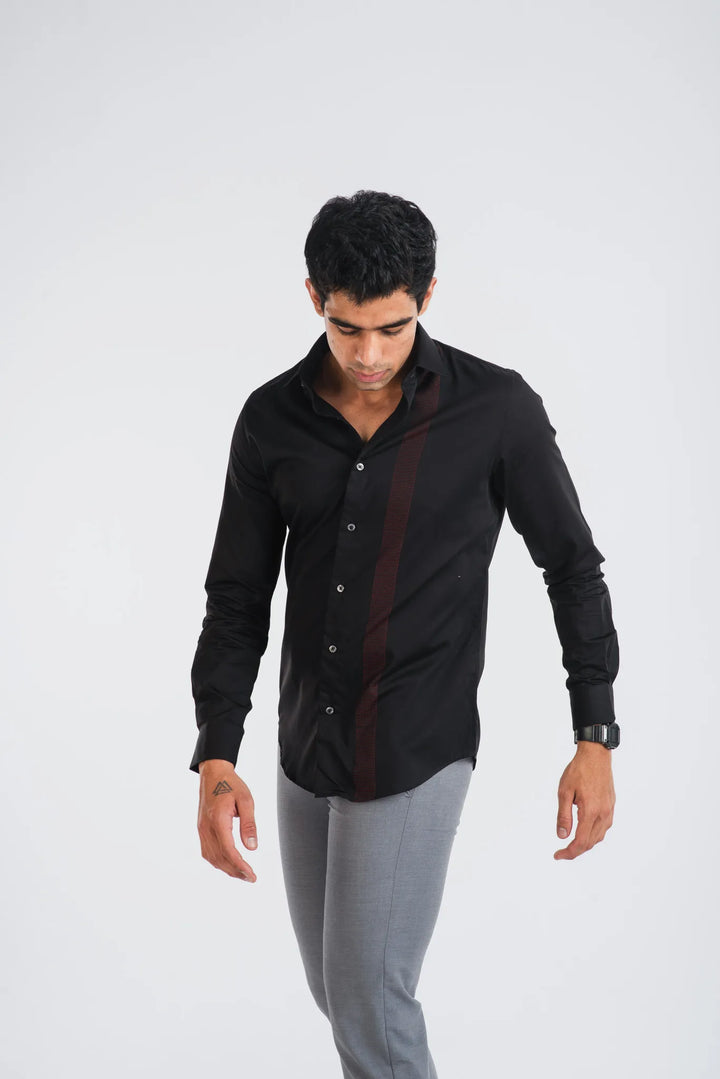 Giza Cotton Red Stripe Textured Long Sleeve Shirt for Men