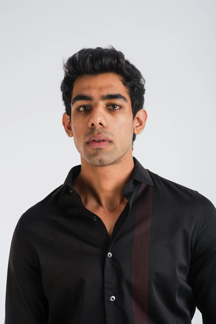Giza Cotton Red Stripe Textured Long Sleeve Shirt for Men