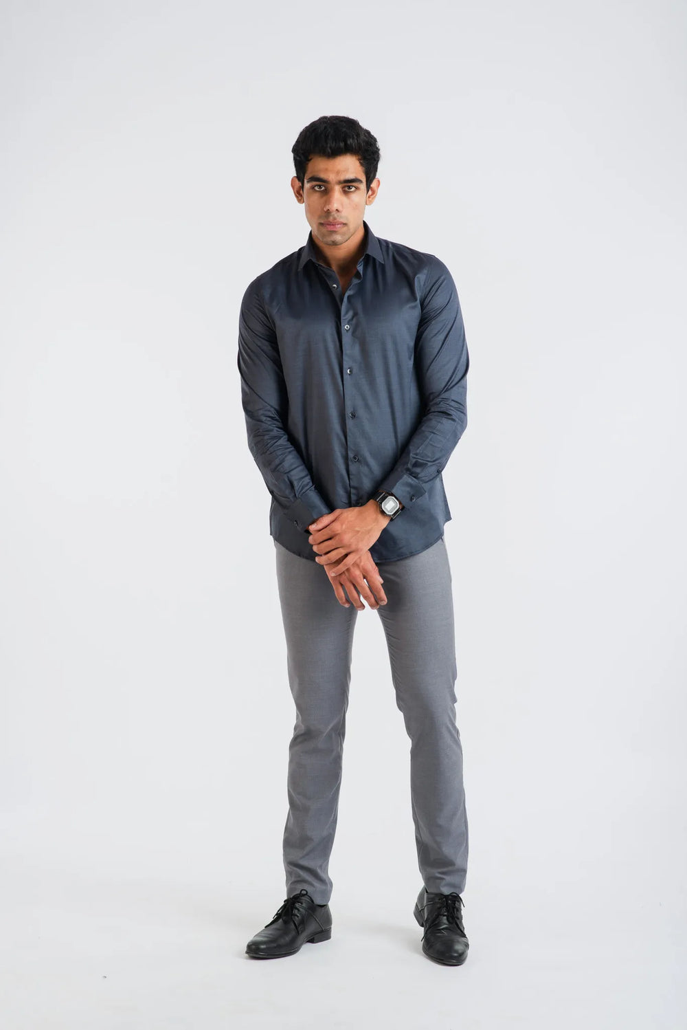Giza Solid Charcoal Long Sleeve Plain Shirt for Men