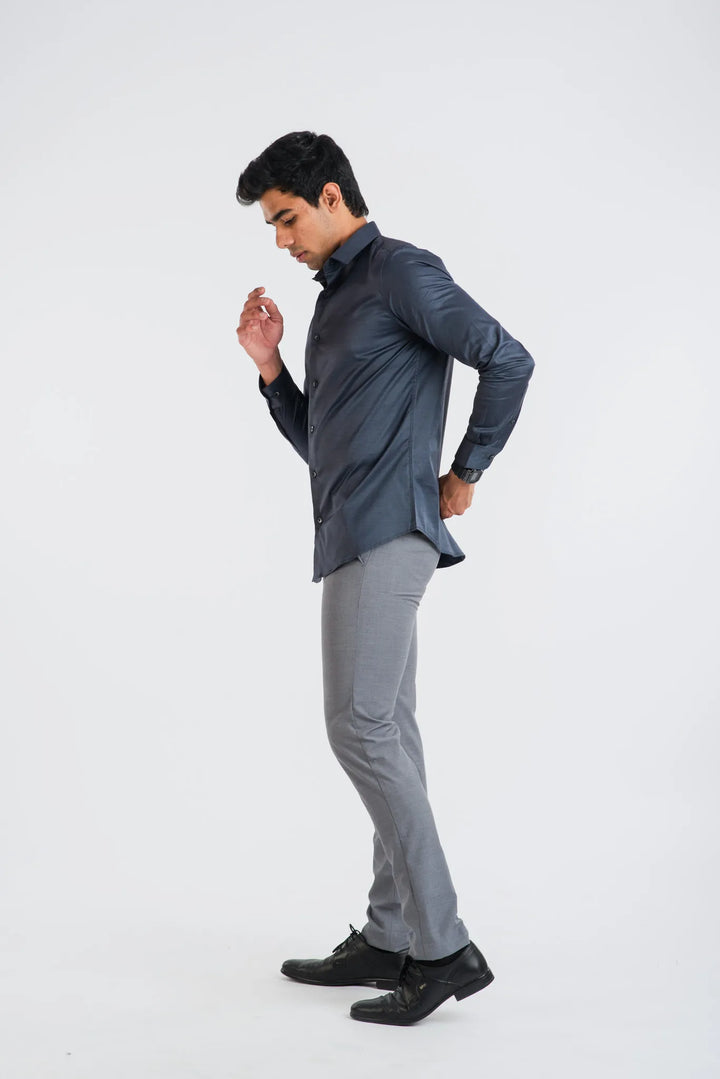 Giza Solid Charcoal Long Sleeve Plain Shirt for Men