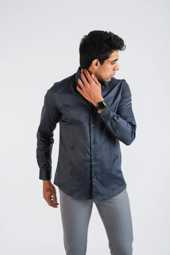 Giza Solid Charcoal Long Sleeve Plain Shirt for Men