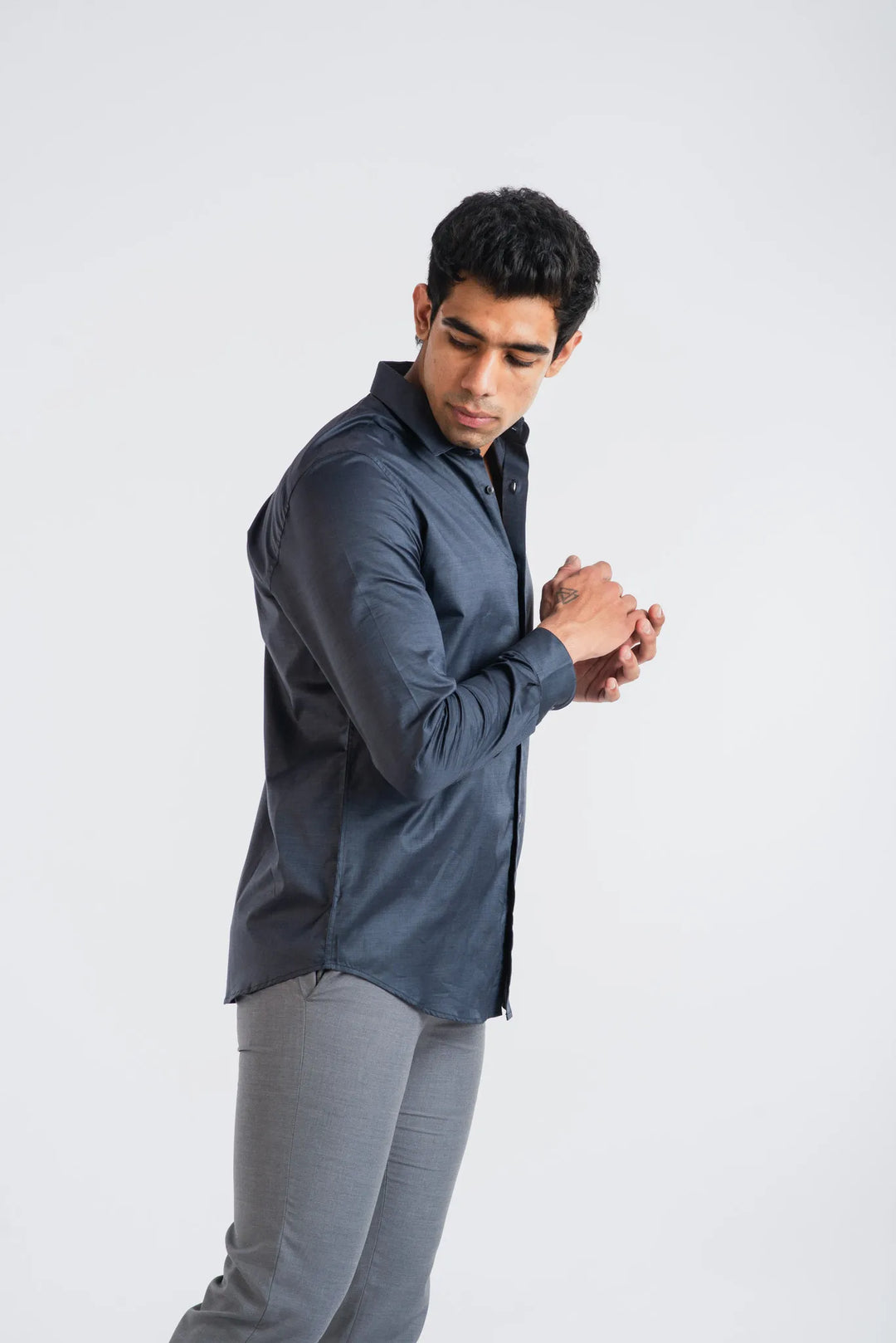 Giza Solid Charcoal Long Sleeve Plain Shirt for Men