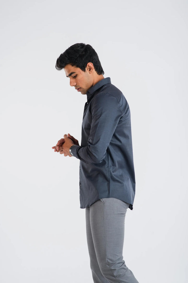 Giza Solid Charcoal Long Sleeve Plain Shirt for Men