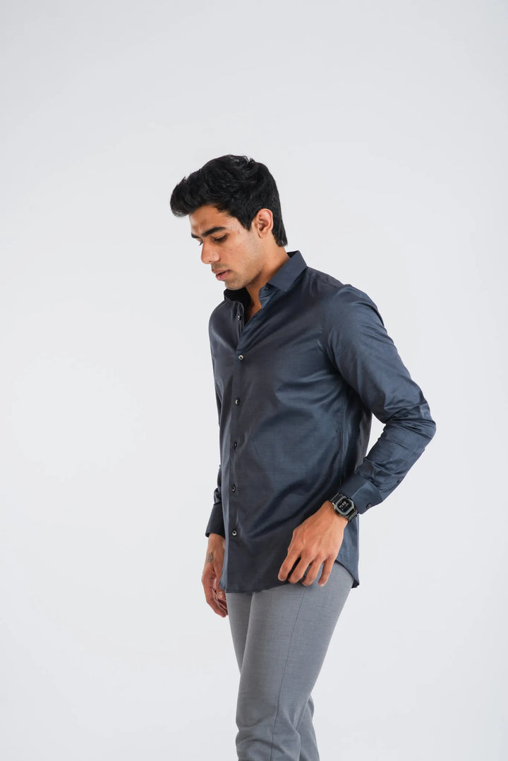 Giza Solid Charcoal Long Sleeve Plain Shirt for Men