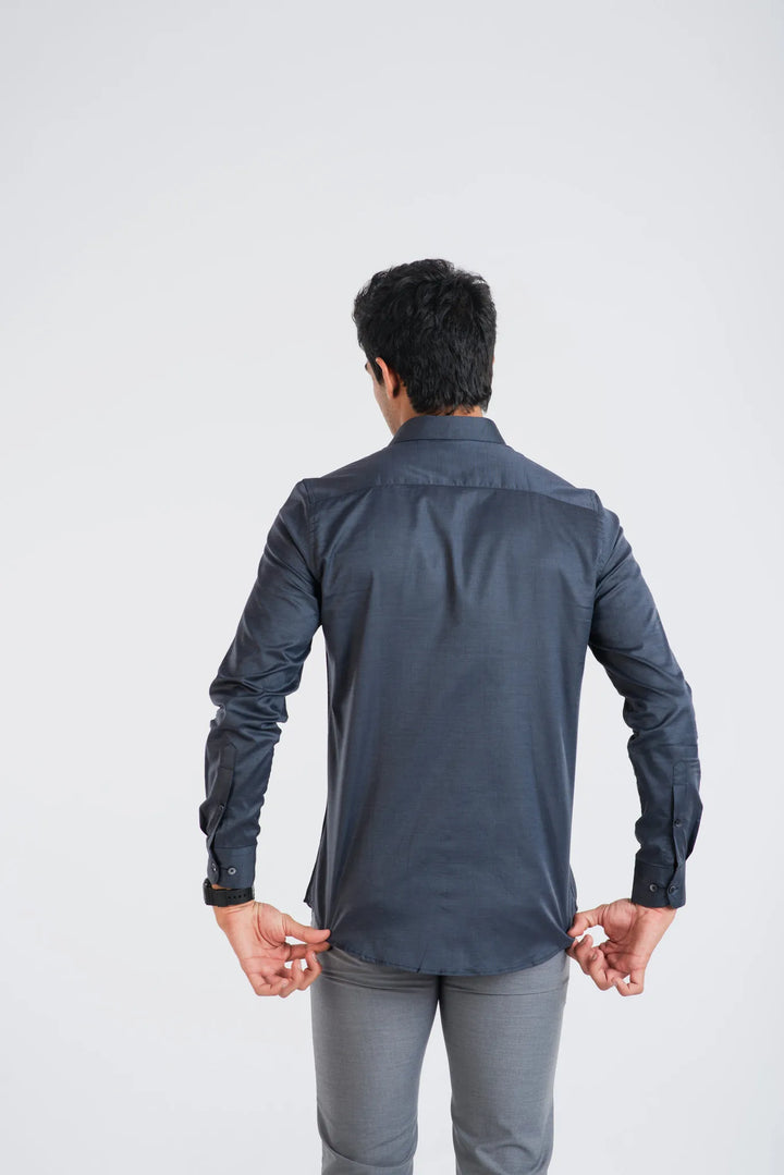 Giza Solid Charcoal Long Sleeve Plain Shirt for Men