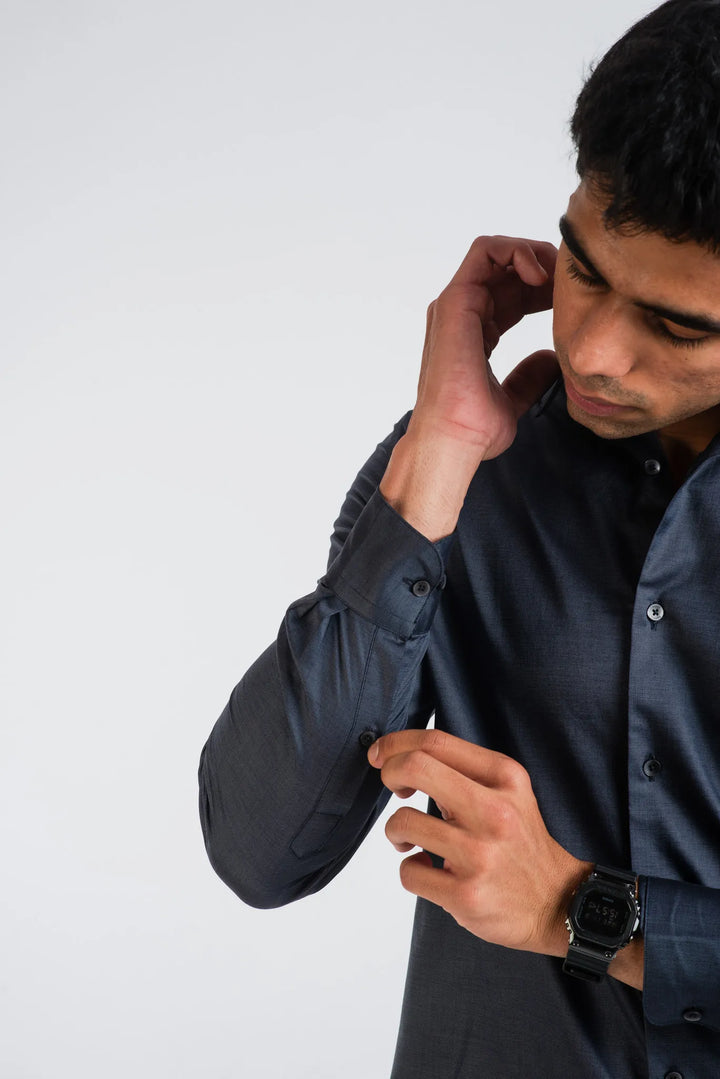 Giza Solid Charcoal Long Sleeve Plain Shirt for Men