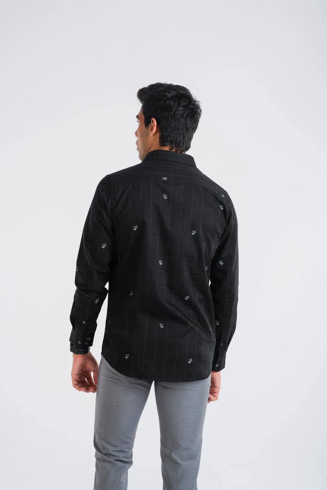 Giza Cotton Plaid Textured Floral Long Sleeve Shirt for Men