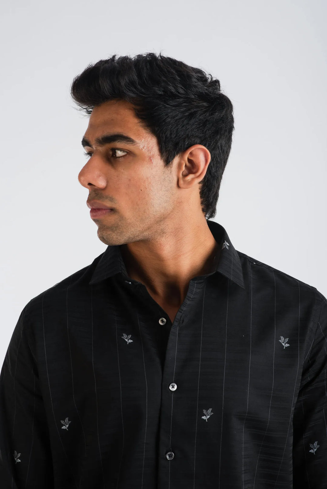 Giza Cotton Plaid Textured Floral Long Sleeve Shirt for Men