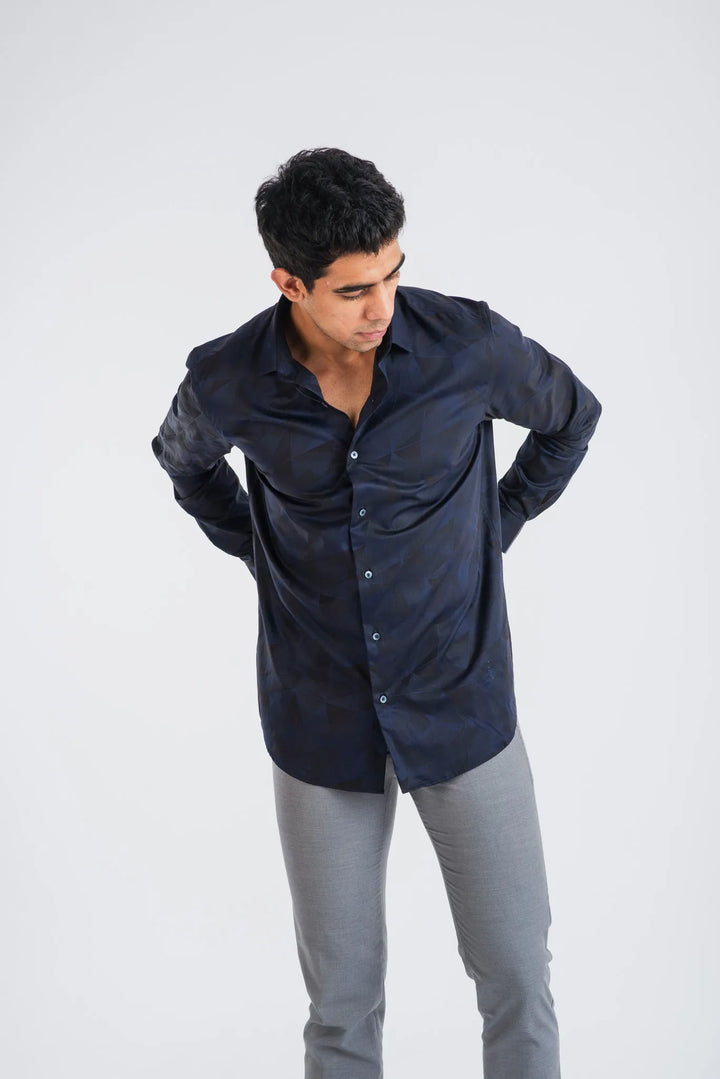 Giza Geometric Flower Printed Long Sleeve Shirt for Men