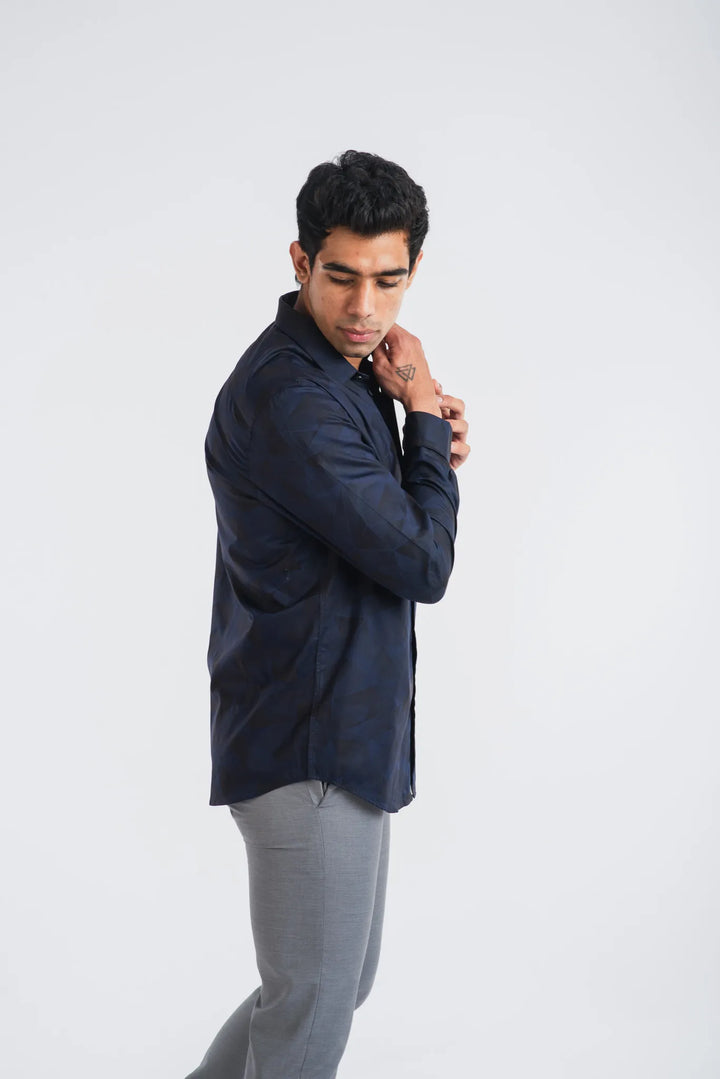 Giza Geometric Flower Printed Long Sleeve Shirt for Men