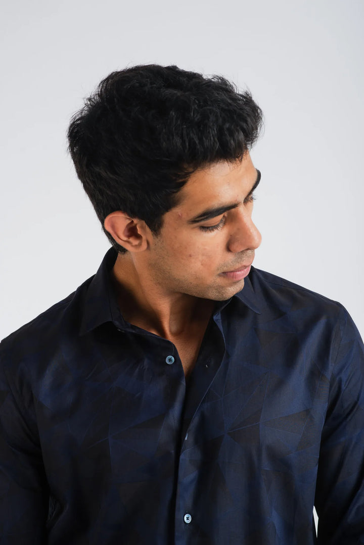 Giza Geometric Flower Printed Long Sleeve Shirt for Men