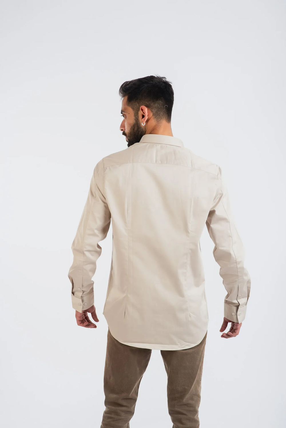 Giza Solid White Pieced Long Sleeve Plain Shirt for Men