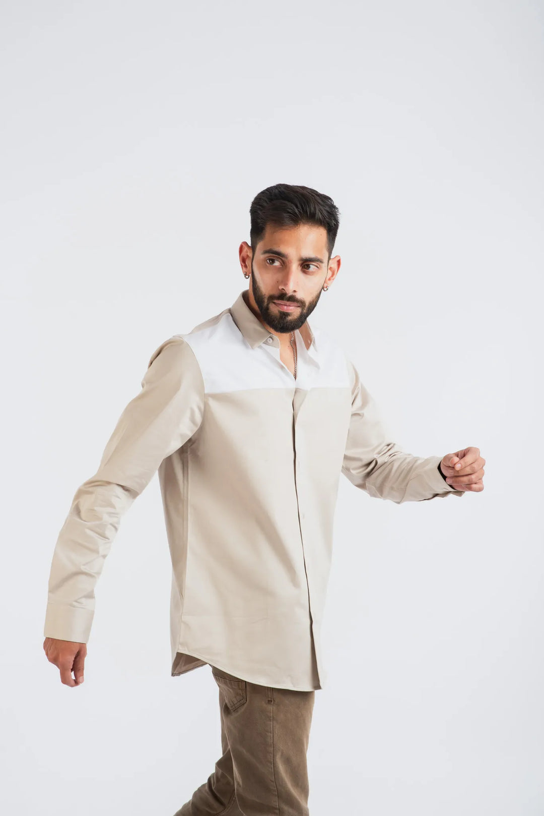 Giza Solid White Pieced Long Sleeve Plain Shirt for Men