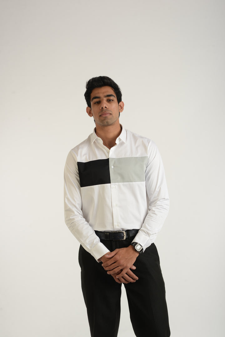 Giza Solid Cloud Pieced Long Sleeve Shirt for Men