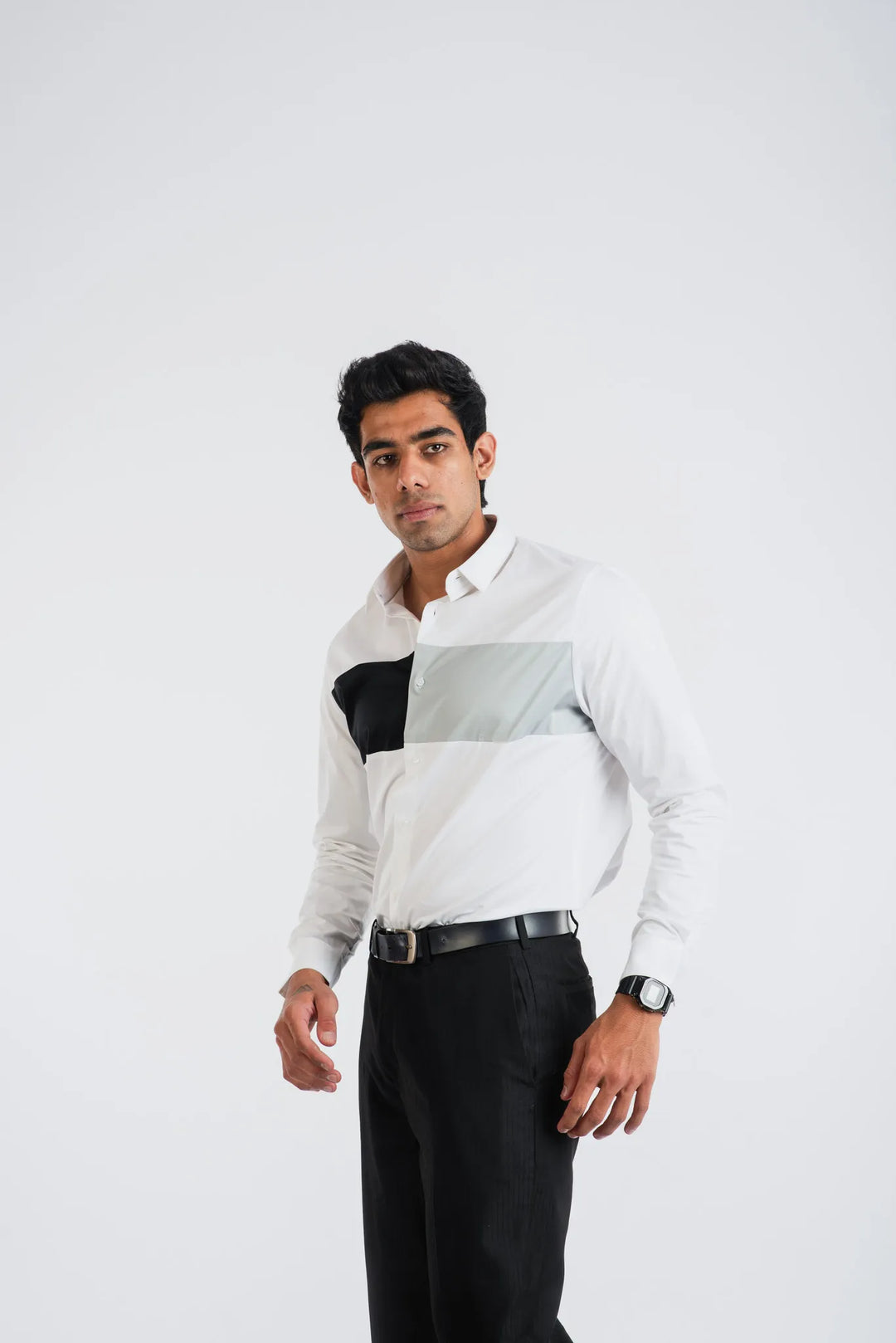 Giza Solid Cloud Pieced Long Sleeve Shirt for Men