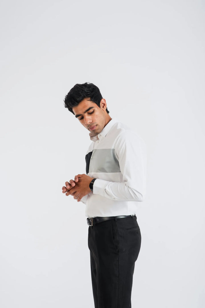 Giza Solid Cloud Pieced Long Sleeve Shirt for Men