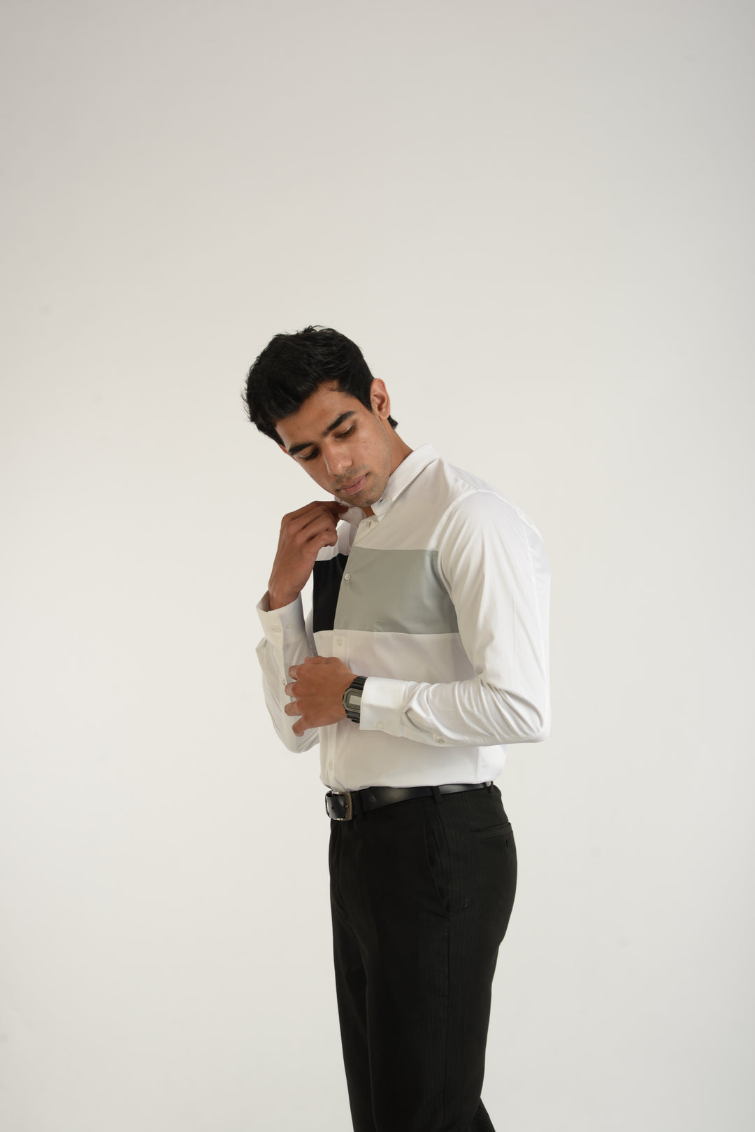 Giza Solid Cloud Pieced Long Sleeve Shirt for Men