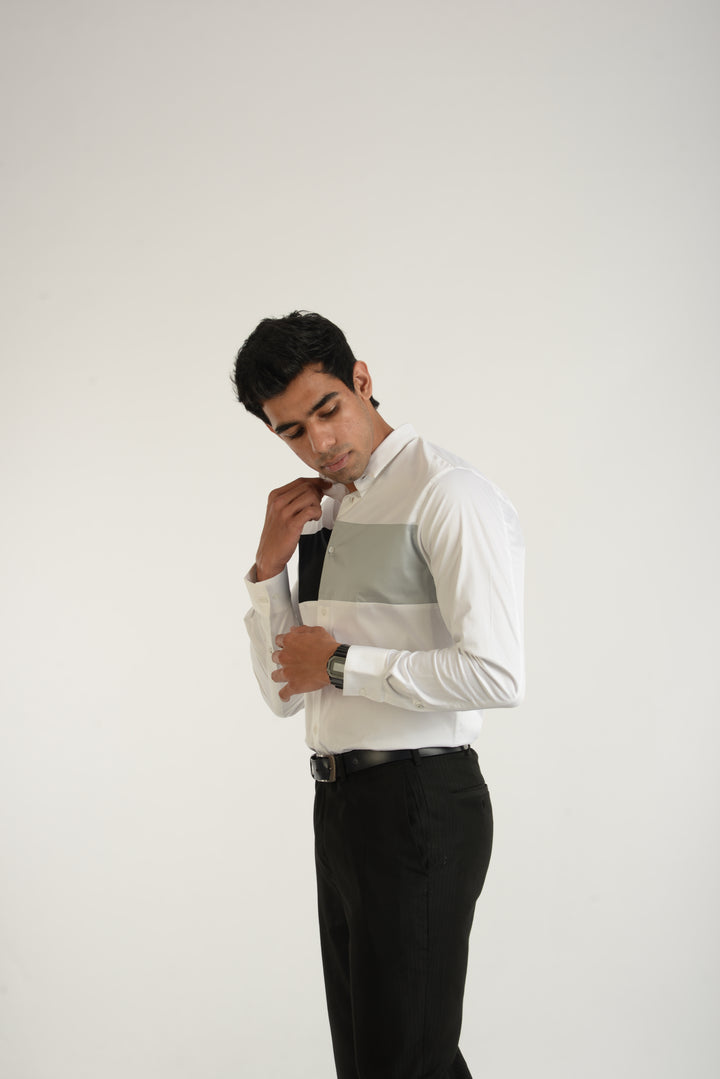 Giza Solid Cloud Pieced Long Sleeve Shirt for Men