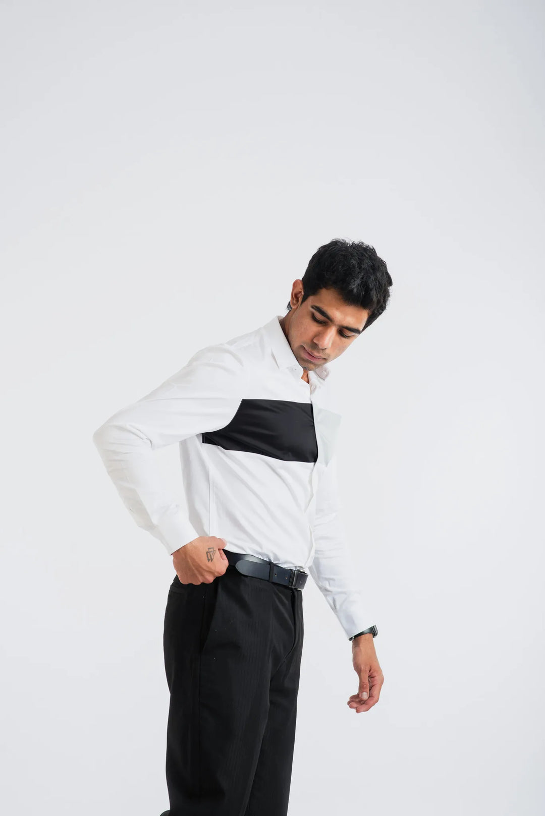 Giza Solid Cloud Pieced Long Sleeve Shirt for Men