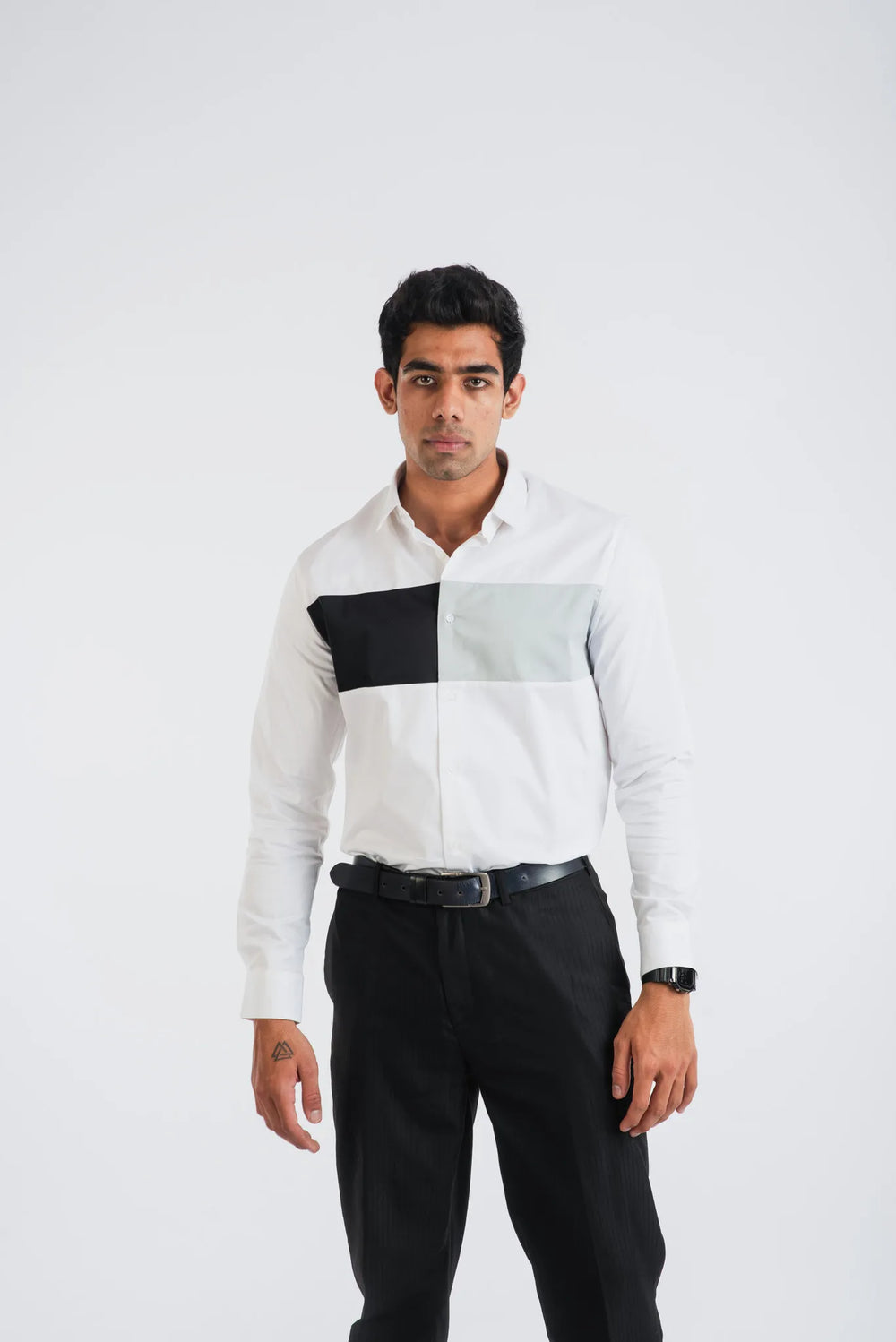 Giza Solid Cloud Pieced Long Sleeve Shirt for Men