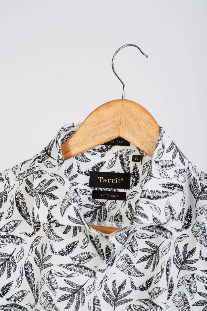 Giza White Black Floral print Long Sleeve Shirt for men