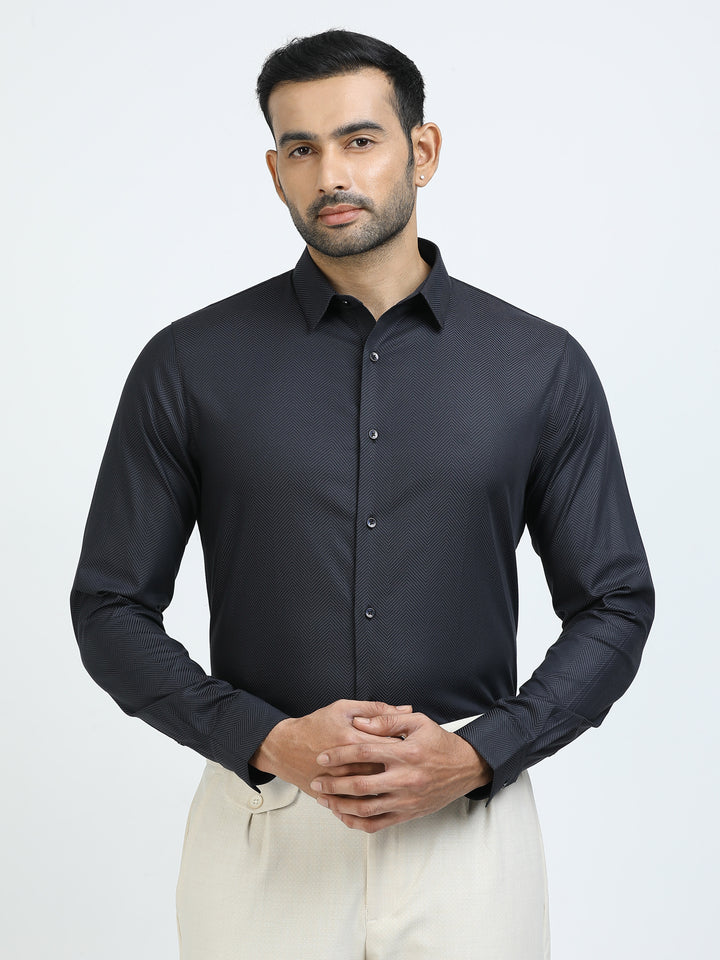 Navy Self Design Giza Shirt