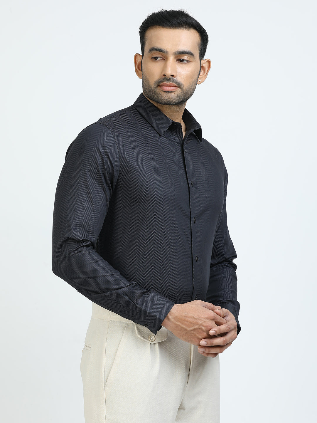 Navy Self Design Giza Shirt