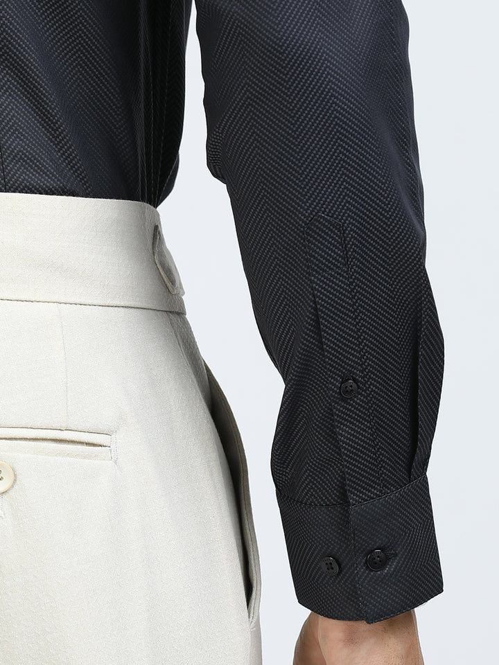 Navy Self Design Giza Shirt