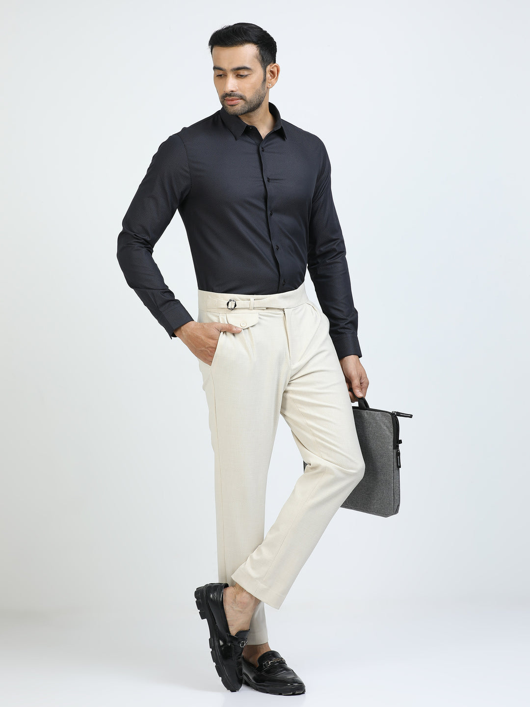 Navy Self Design Giza Shirt