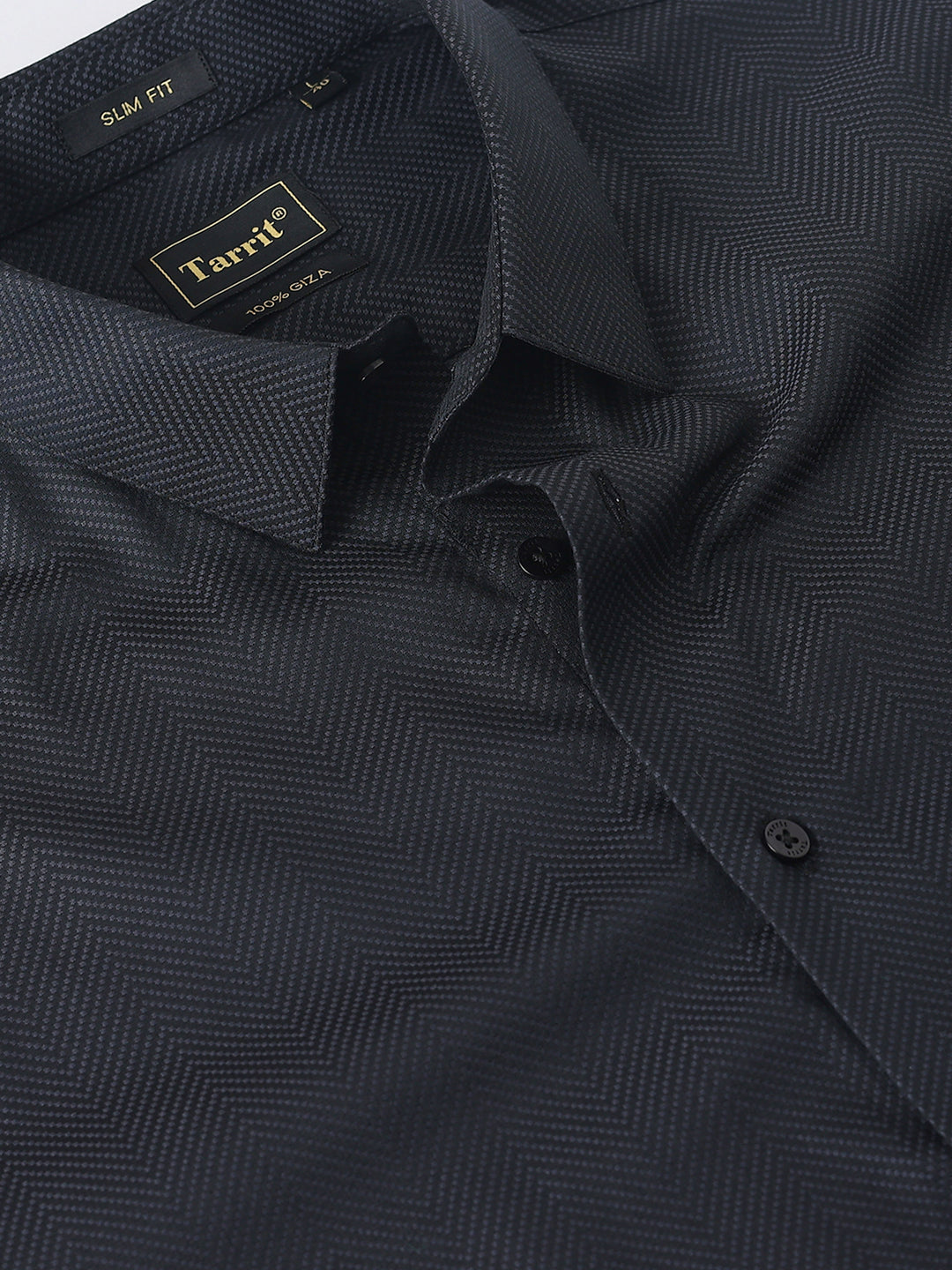 Navy Self Design Giza Shirt