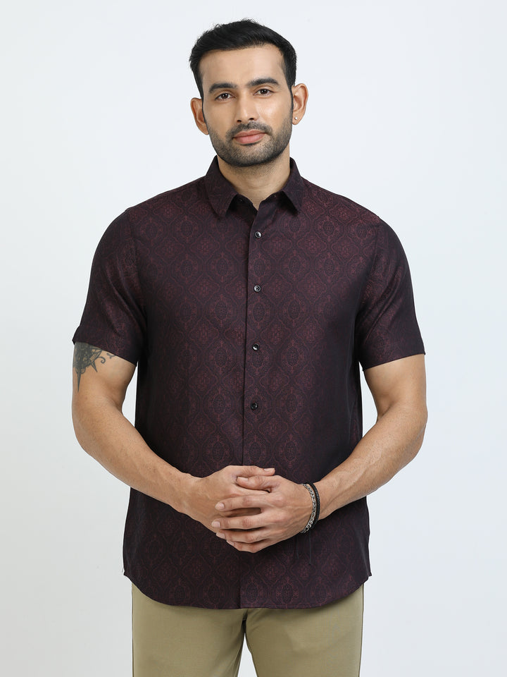 Maroon Leaf Jacquard Shirt