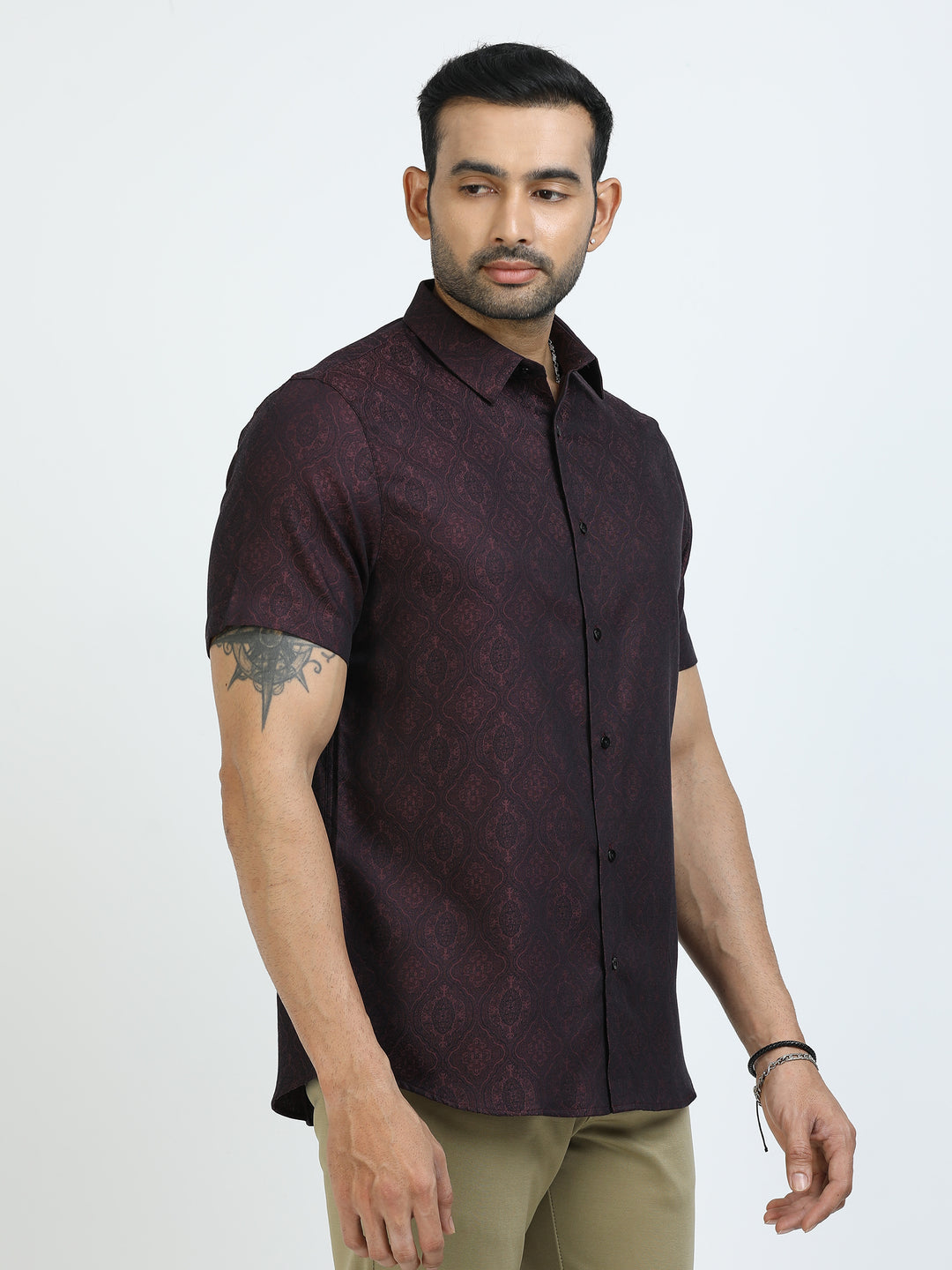 Maroon Leaf Jacquard Shirt