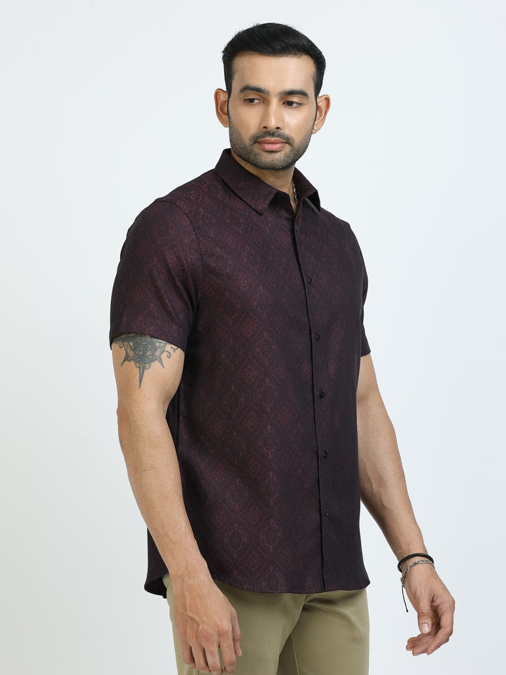 Maroon Leaf Jacquard Shirt