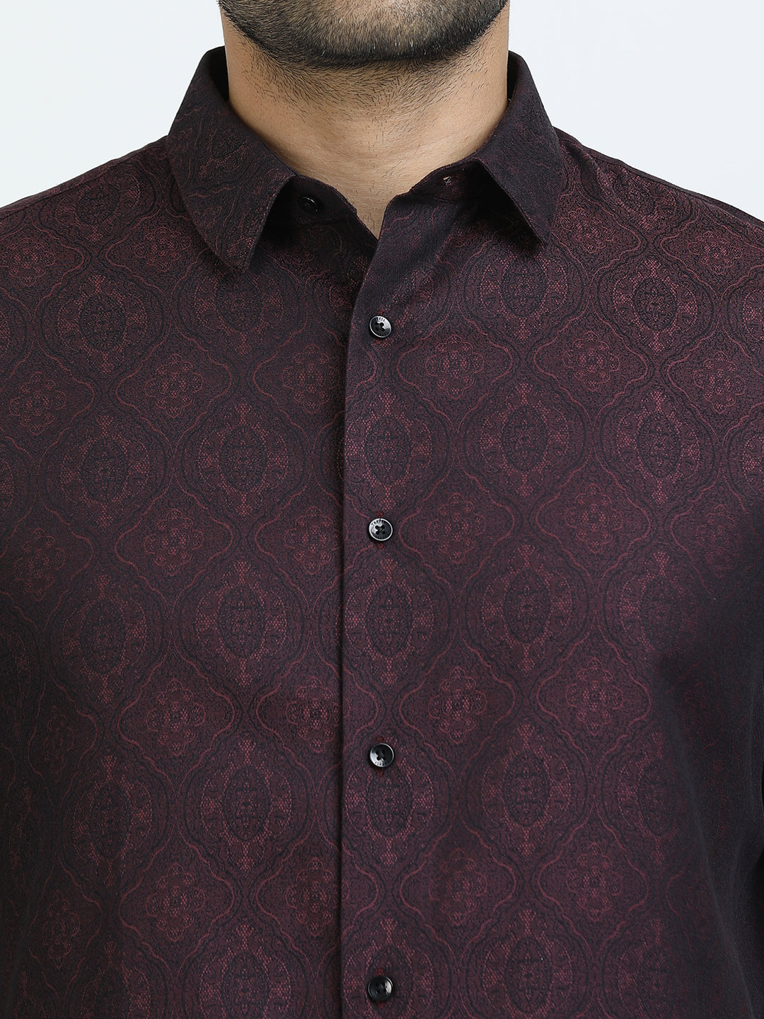 Maroon Leaf Jacquard Shirt