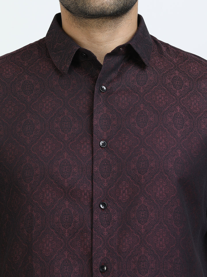 Maroon Leaf Jacquard Shirt