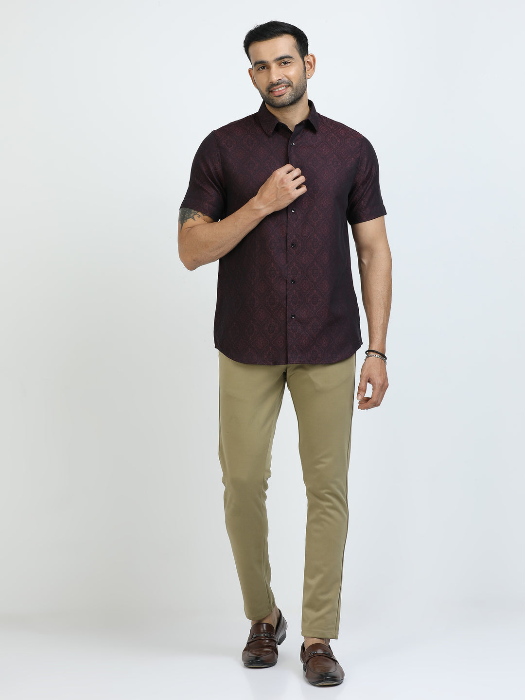 Maroon Leaf Jacquard Shirt