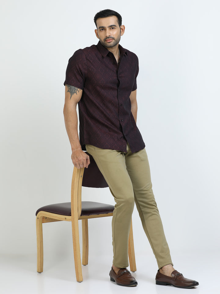 Maroon Leaf Jacquard Shirt