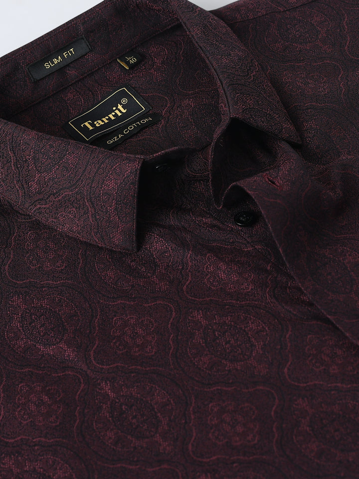 Maroon Leaf Jacquard Shirt