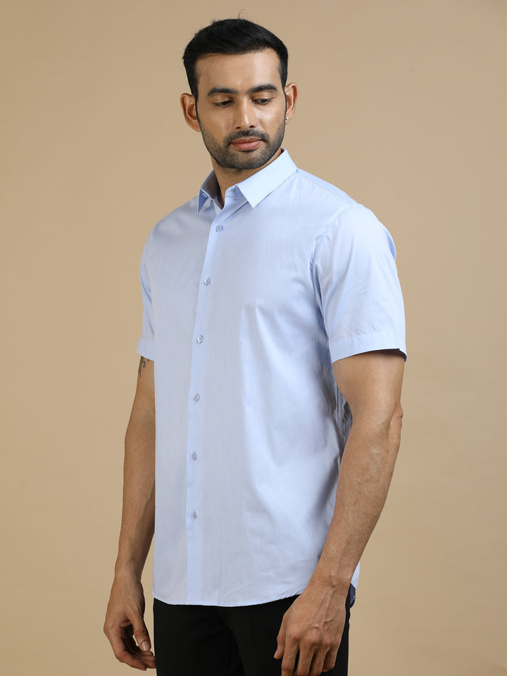 Solid Blue Giza Cotton Shirt