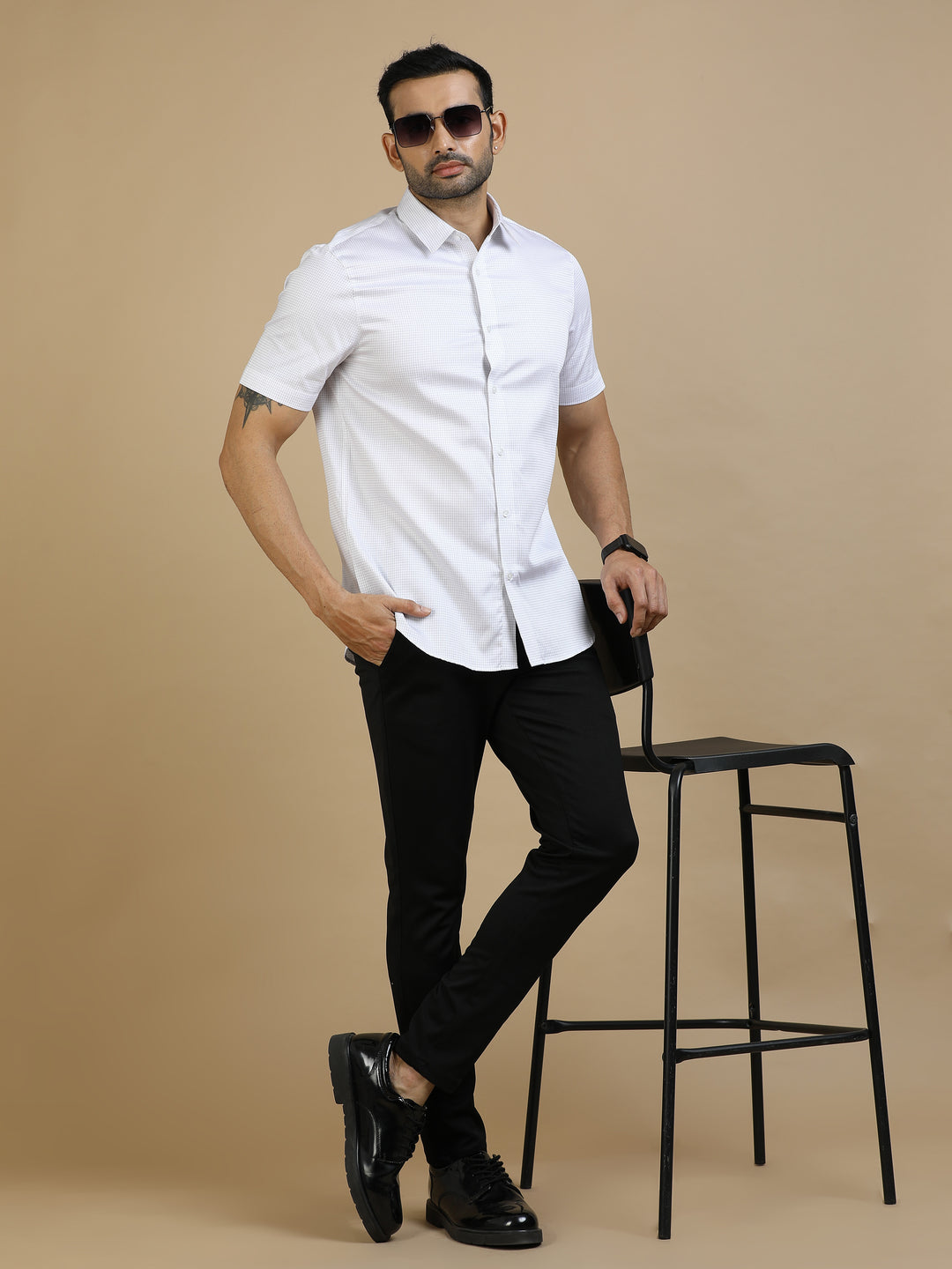 White Checked Giza Cotton Shirt