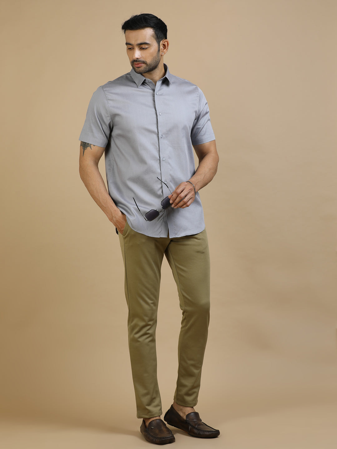 Grey Checked Giza cotton Shirt