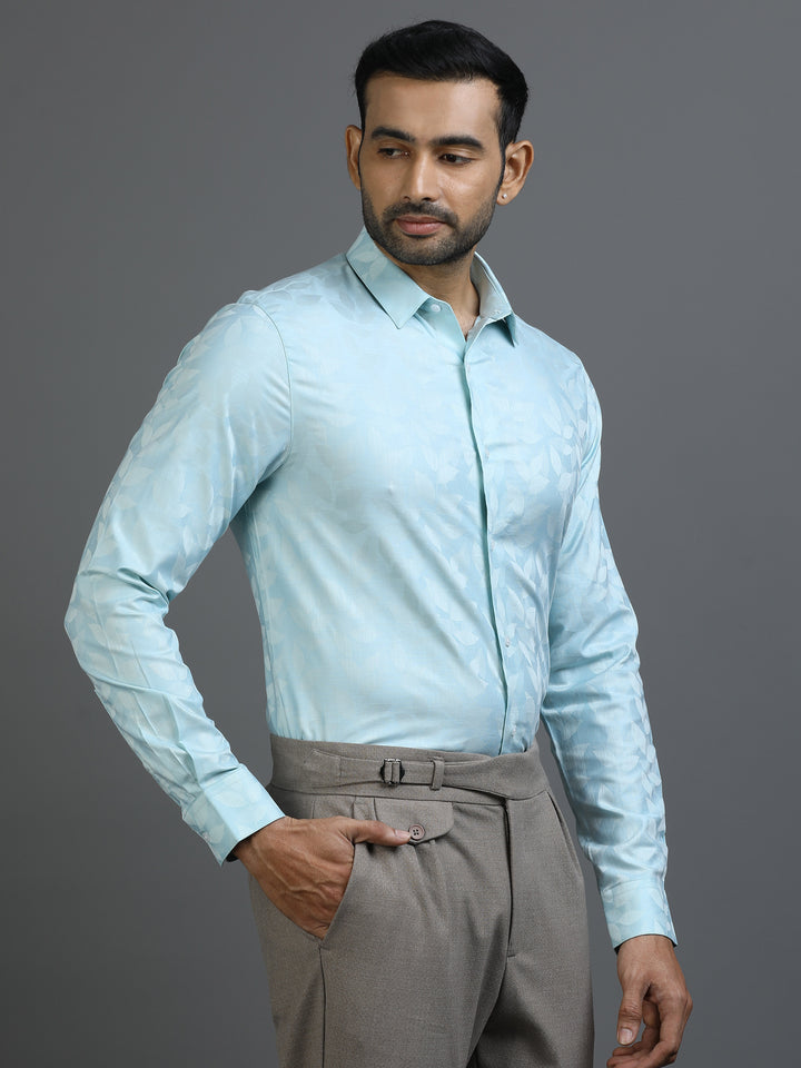Ice Blue Jacquard Giza Shirt